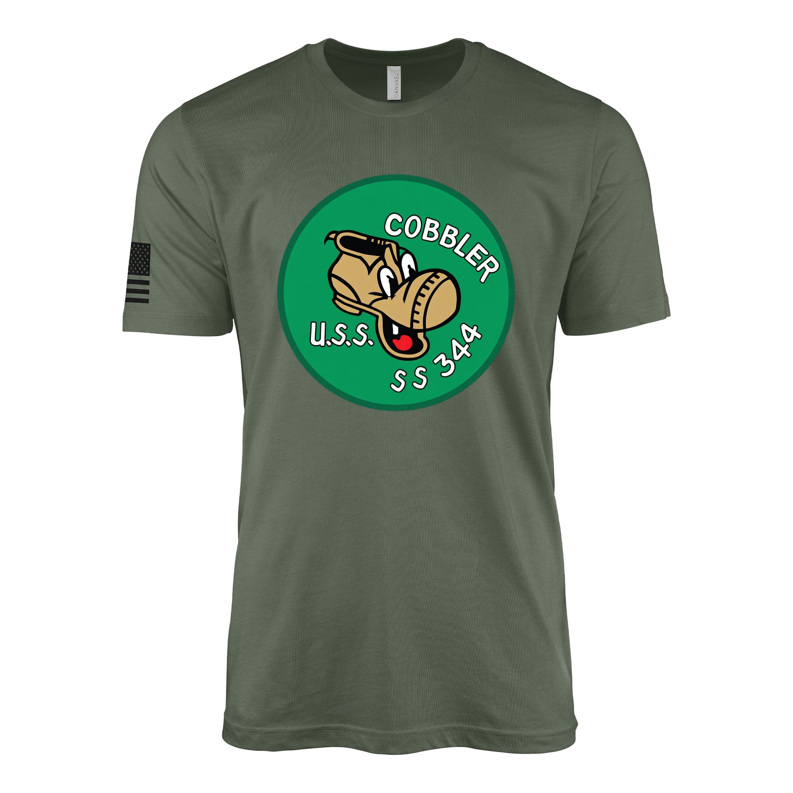 USS Cobbler (SS-344) Balao-Class Submarine T-Shirt - Military Green