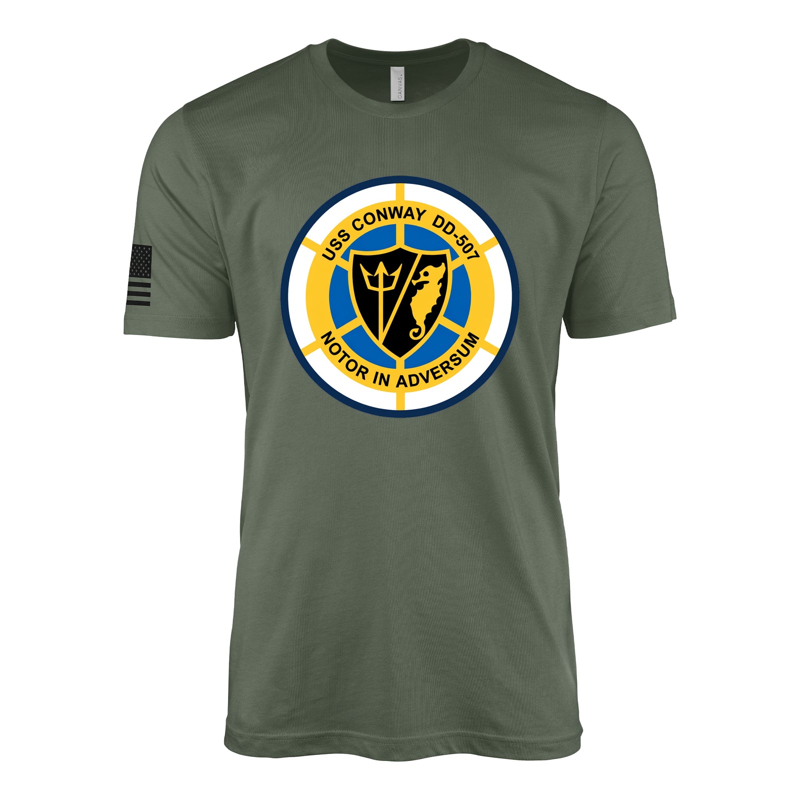 USS Conway (DD-507) Fletcher-Class Destroyer T-Shirt - Military Green