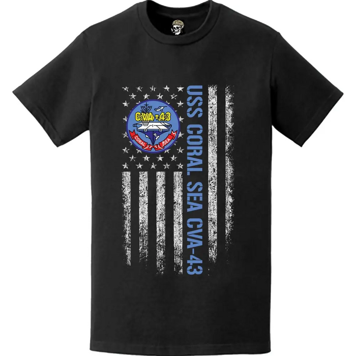 USS Coral Sea (CVA-43) Patriotic Ship's Crest Logo American Flag T-Shirt Tactically Acquired   