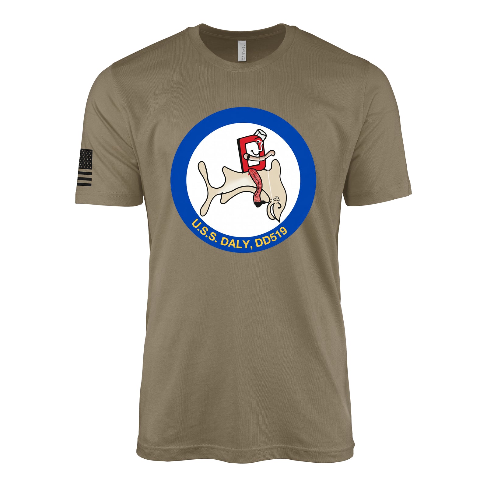 USS Daly (DD-519) Fletcher-Class Destroyer T-Shirt - Coyote Brown