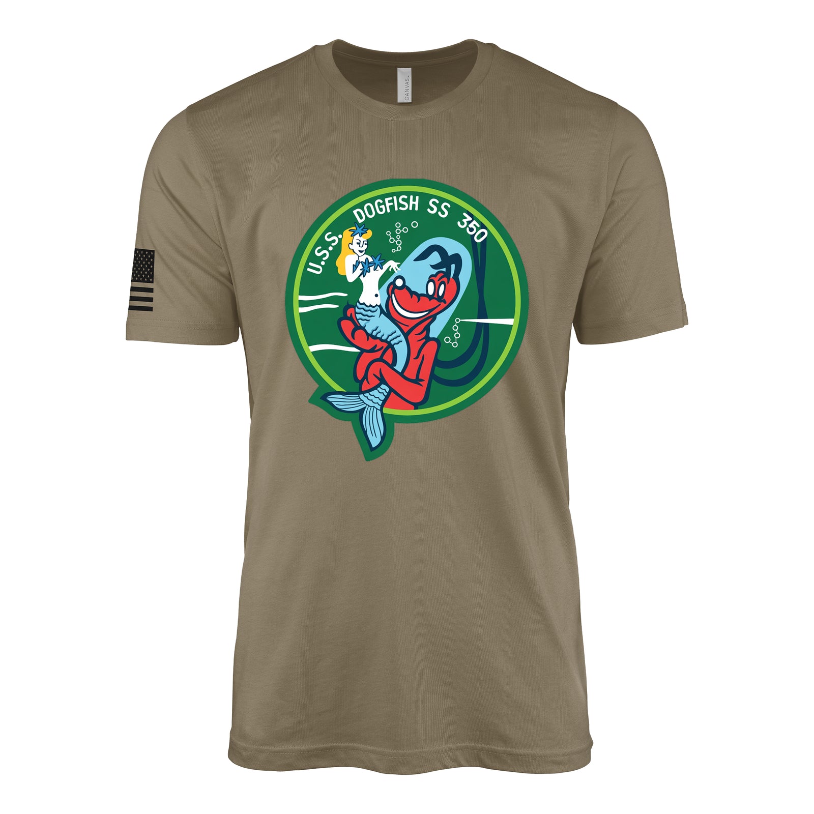 USS Dogfish (SS-350) Balao-Class Submarine T-Shirt - Coyote Brown