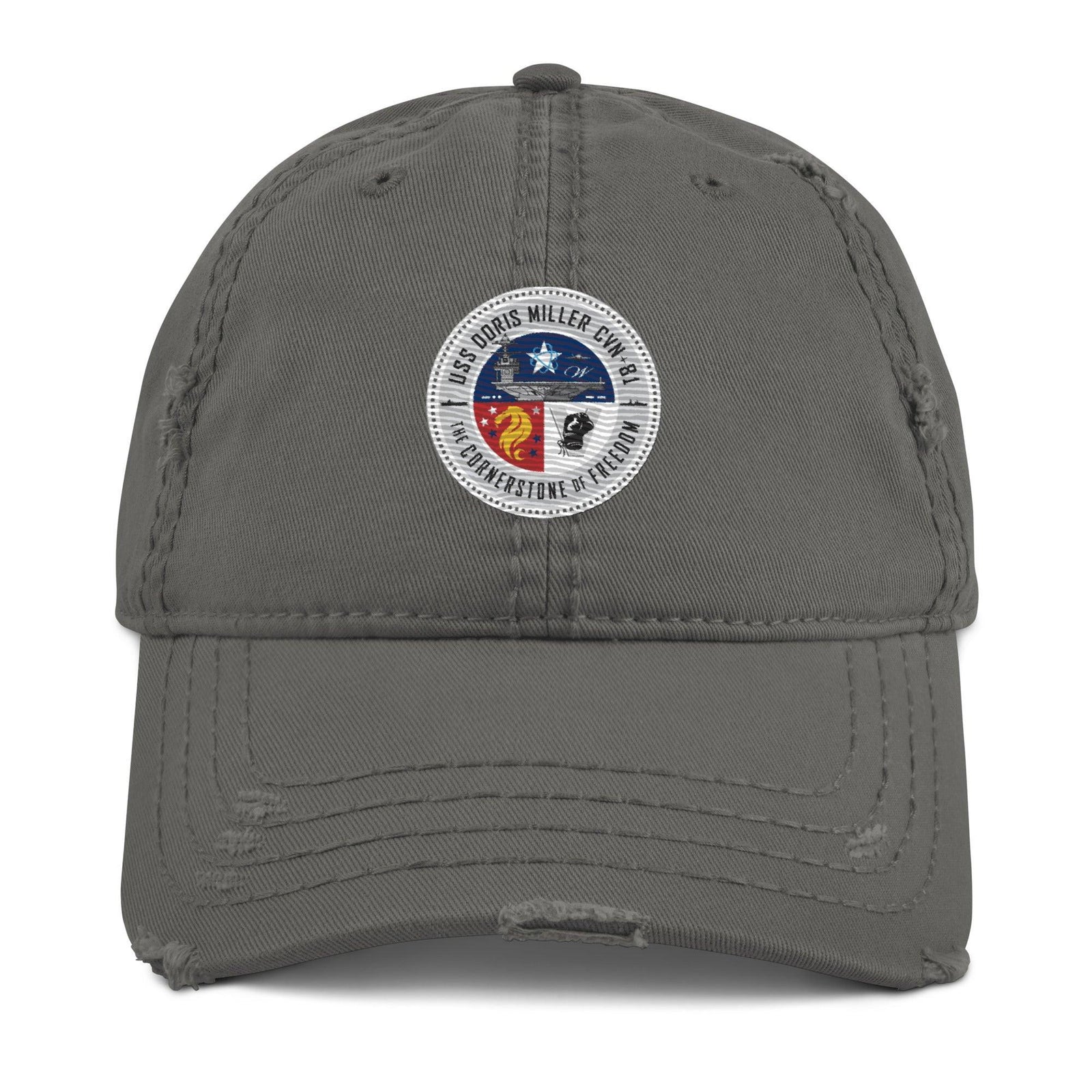 USS Doris Miller (CVN-81) Embroidered Distressed Dad Hat Tactically Acquired Charcoal Grey  