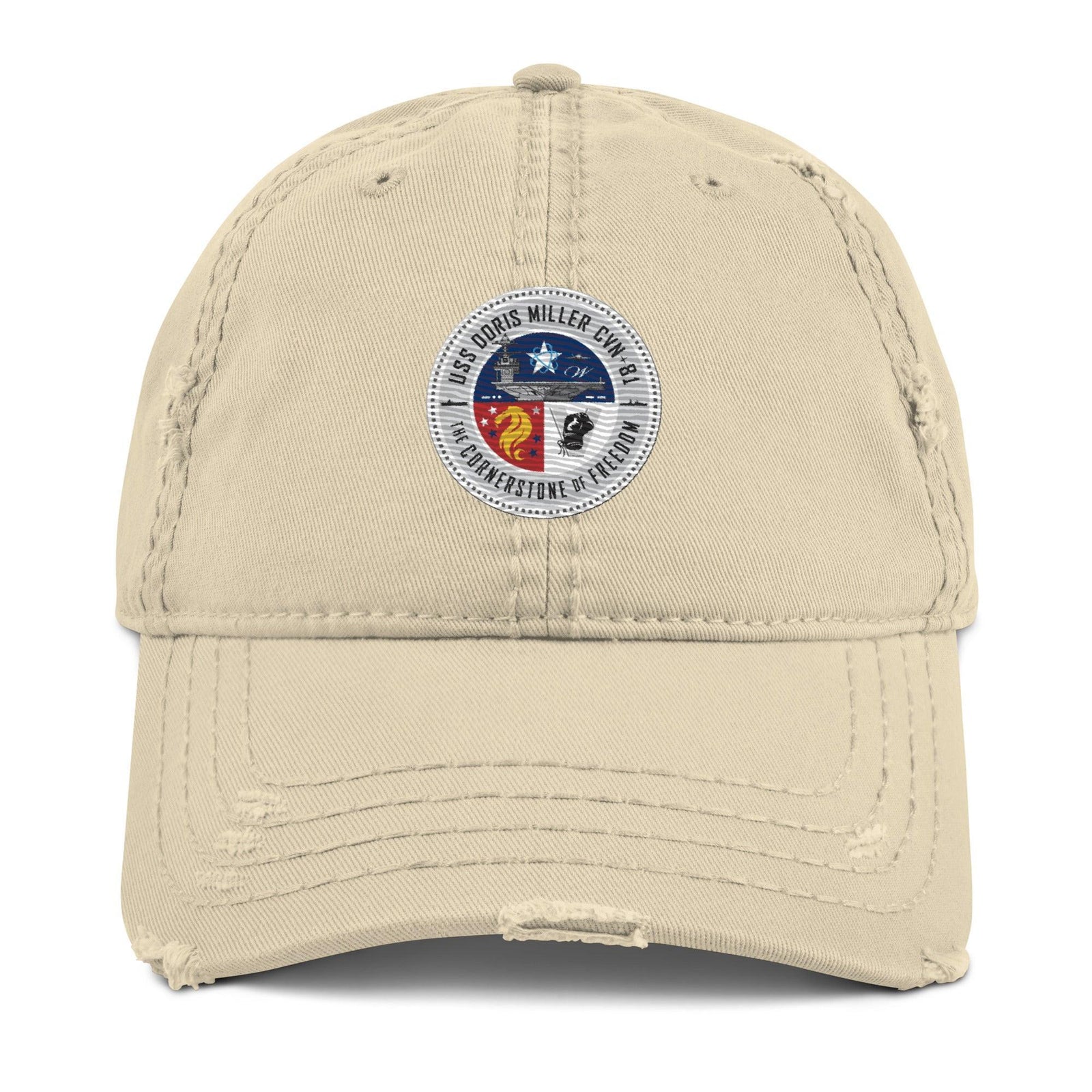 USS Doris Miller (CVN-81) Embroidered Distressed Dad Hat Tactically Acquired Khaki  