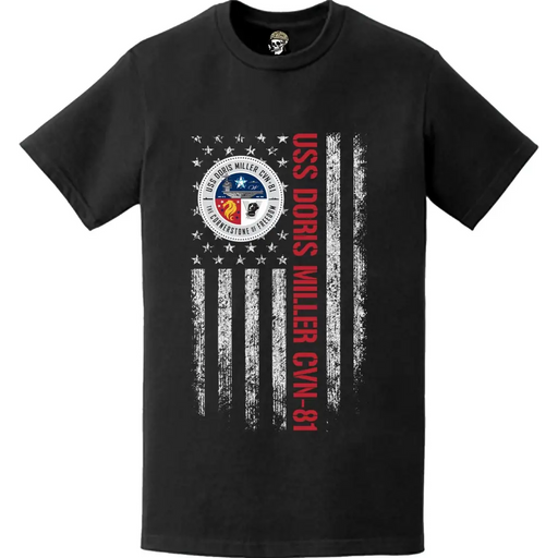 USS Doris Miller CVN-81 Patriotic Ship's Crest Logo American Flag T-Shirt Tactically Acquired   