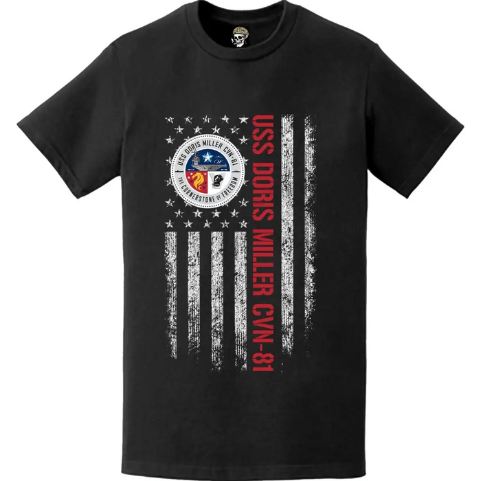 USS Doris Miller CVN-81 Patriotic Ship's Crest Logo American Flag T-Shirt Tactically Acquired   