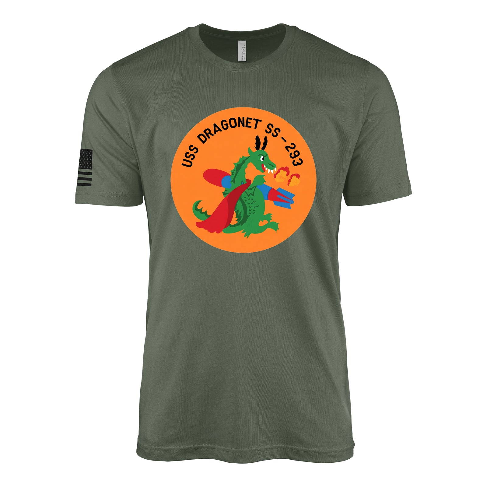 USS Dragonet (SS-293) Balao-Class Submarine T-Shirt - Military Green