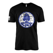 Distressed USS Enterprise CV-6 ships crest insignia emblem WW2 Navy t-shirt in black