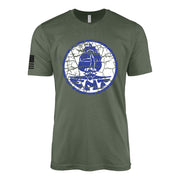 Distressed USS Enterprise CV-6 ships crest insignia emblem WW2 Navy t-shirt in military green