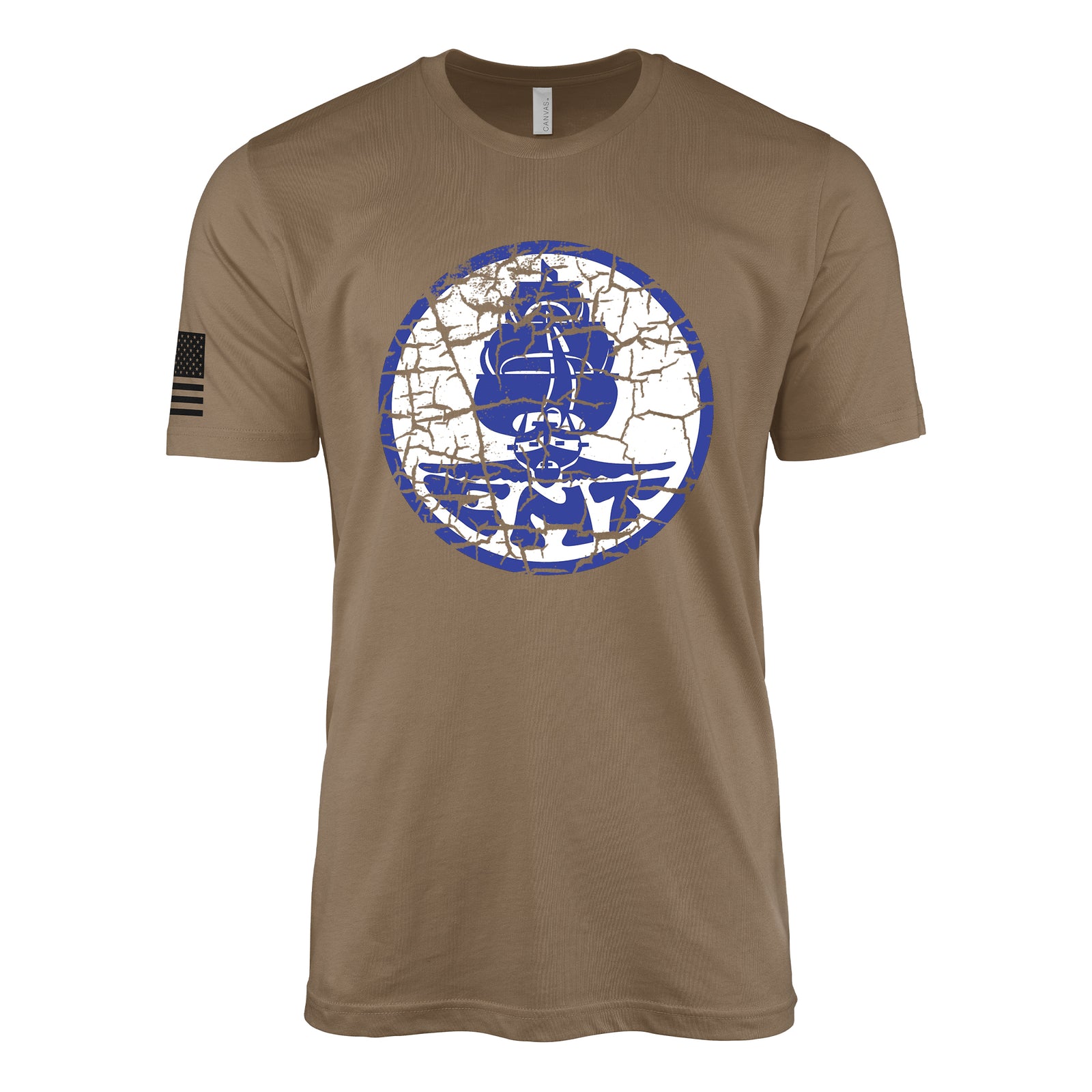 Distressed USS Enterprise CV-6 ships crest insignia emblem WW2 Navy t-shirt in military green