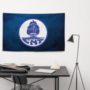 USS Enterprise CV-6 WWII flag displayed in office workspace naval aviation decor