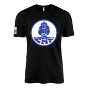 USS Enterprise CV-6 ships crest insignia emblem WW2 Navy aircraft carrier t-shirt in black