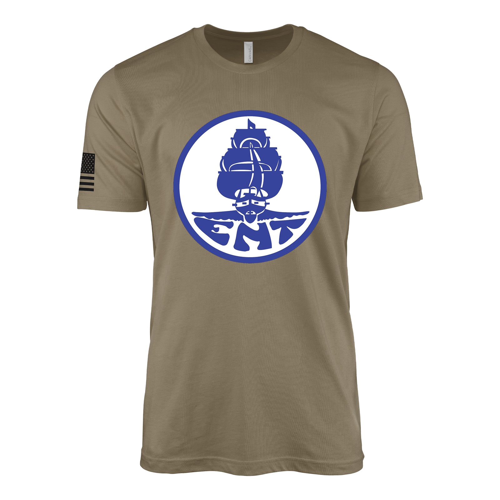 USS Enterprise CV-6 ships crest insignia emblem WW2 Navy aircraft carrier t-shirt in coyote brown