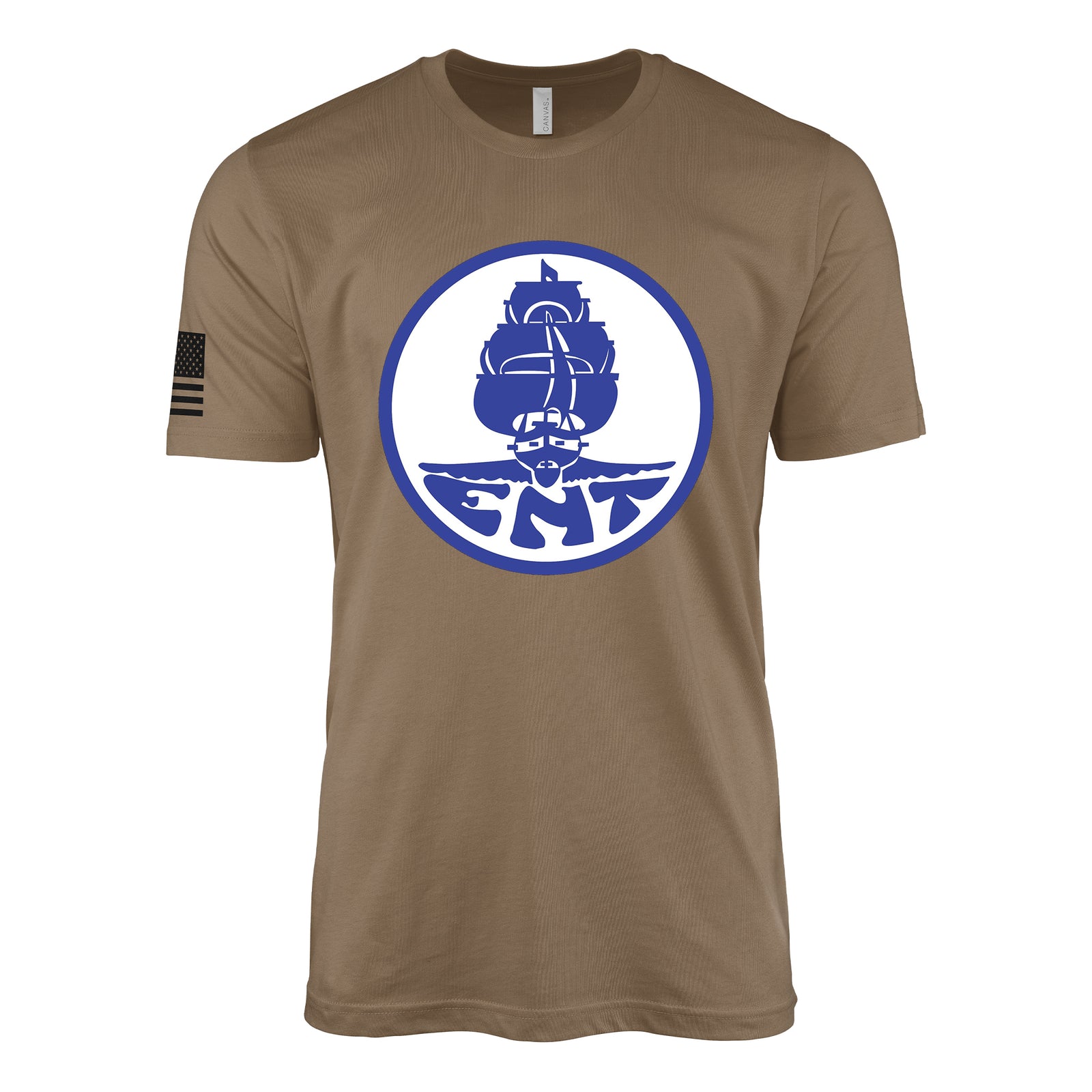 USS Enterprise CV-6 ships crest insignia emblem WW2 Navy aircraft carrier t-shirt in woodland brown