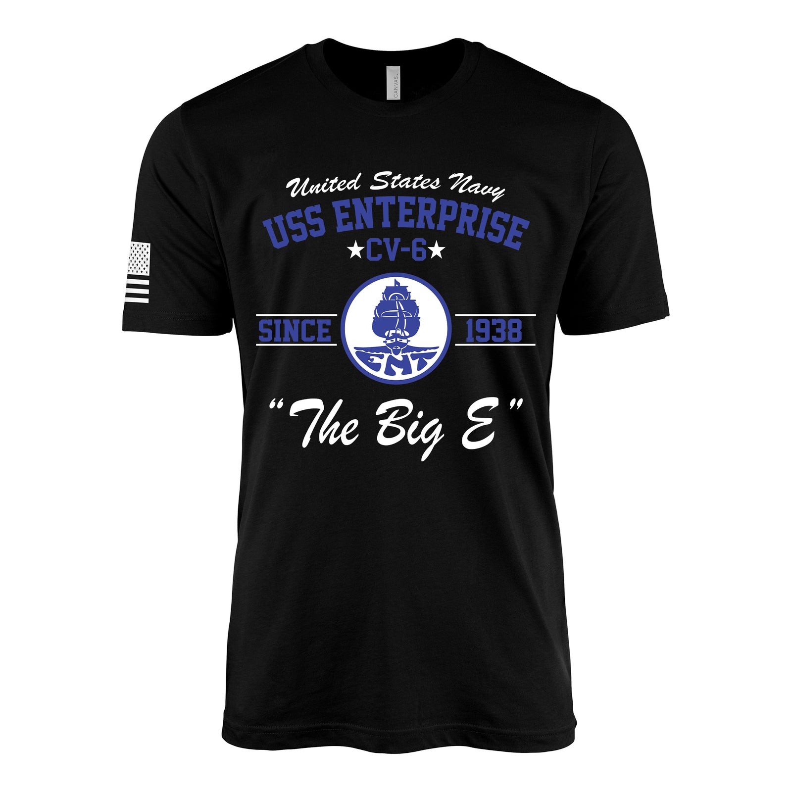 USS Enterprise CV-6 Since 1938 Big E legacy WW2 Navy aircraft carrier t-shirt in black