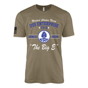 USS Enterprise CV-6 Since 1938 Big E legacy WW2 Navy aircraft carrier t-shirt in coyote brown