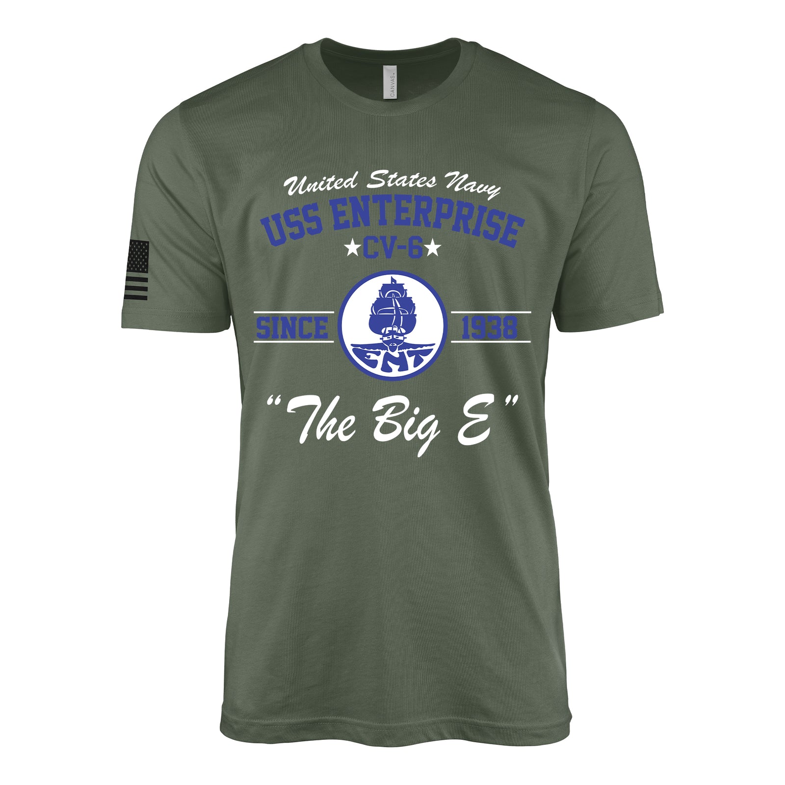 USS Enterprise CV-6 Since 1938 Big E legacy WW2 Navy aircraft carrier t-shirt in military green