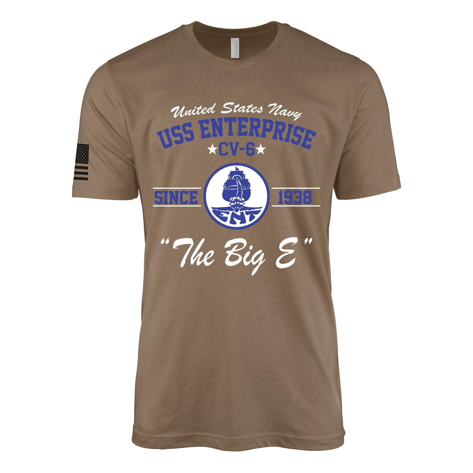USS Enterprise CV-6 Since 1938 Big E legacy WW2 Navy aircraft carrier t-shirt in woodland brown