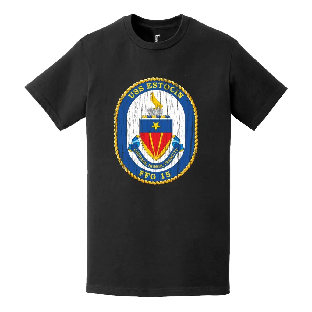 Distressed USS Estocin (FFG-15) Logo T-Shirt Tactically Acquired   
