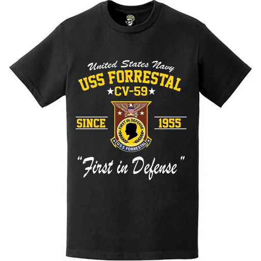 USS Forrestal (CV-59) Since 1955 Motto T-Shirt Tactically Acquired   