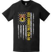 USS Forrestal (CVA-59) Patriotic Ship's Crest Logo American Flag T-Shirt Tactically Acquired   