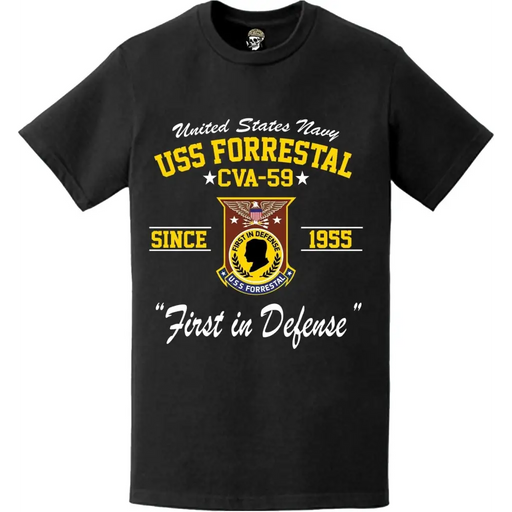 USS Forrestal (CVA-59) Since 1955 Motto T-Shirt Tactically Acquired   