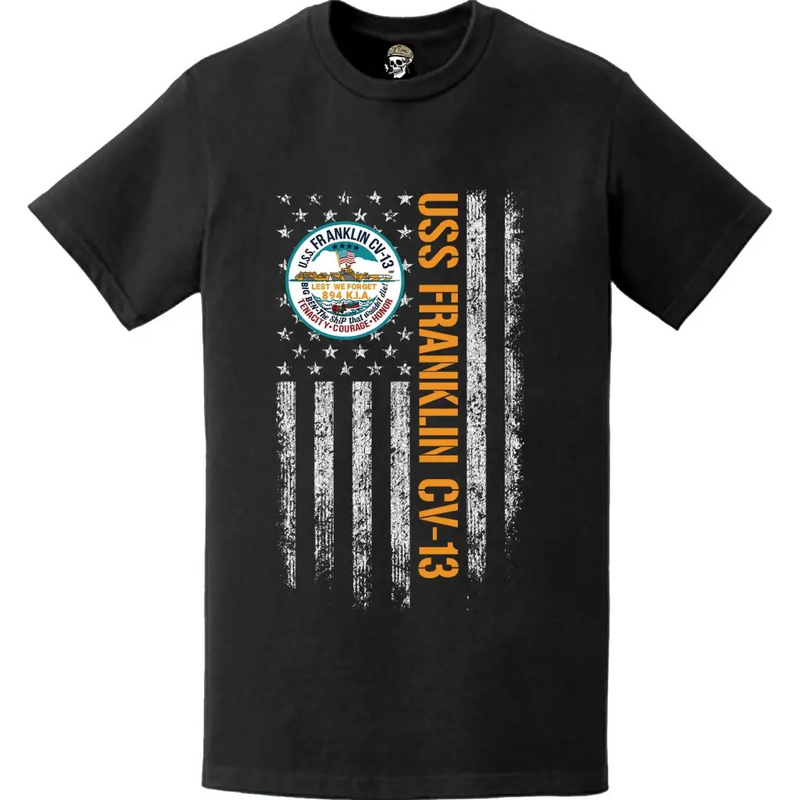 USS Franklin (CV-13) Patriotic Ship's Crest Logo American Flag T-Shirt