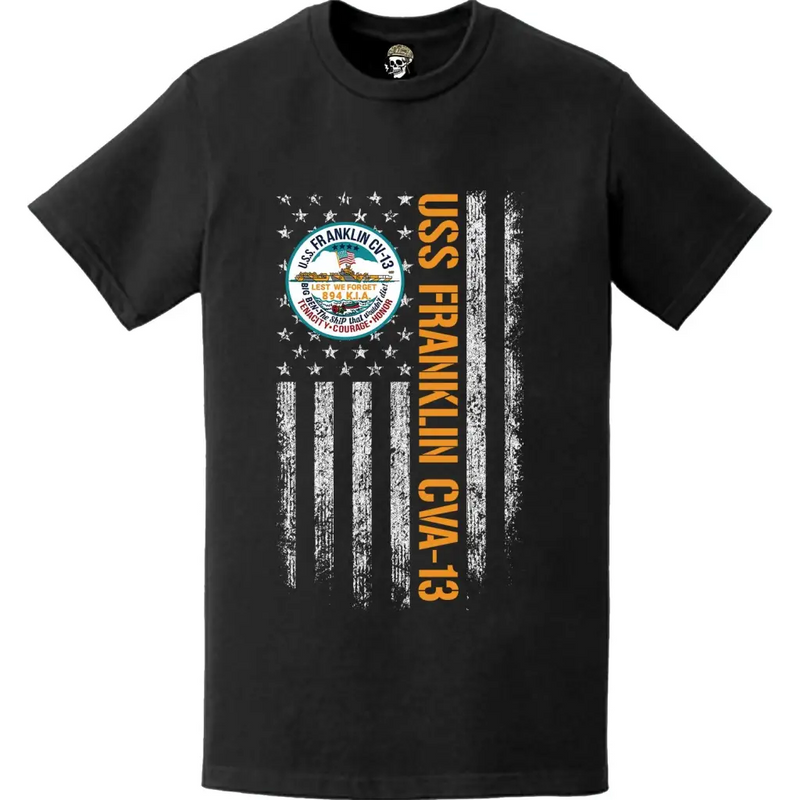 USS Franklin (CVA-13) Patriotic Ship's Crest Logo American Flag T-Shirt