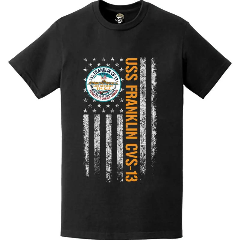 USS Franklin (CVS-13) Patriotic Ship's Crest Logo American Flag T-Shirt
