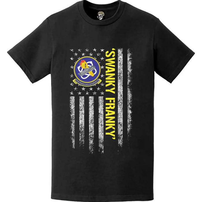 USS Franklin D. Roosevelt (CV-42) Swanky Franky Patriotic Ship's Crest Logo American Flag T-Shirt Tactically Acquired   