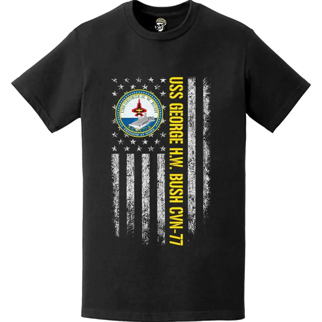 USS George H.W. Bush (CVN-77) American Flag T-Shirt Tactically Acquired   