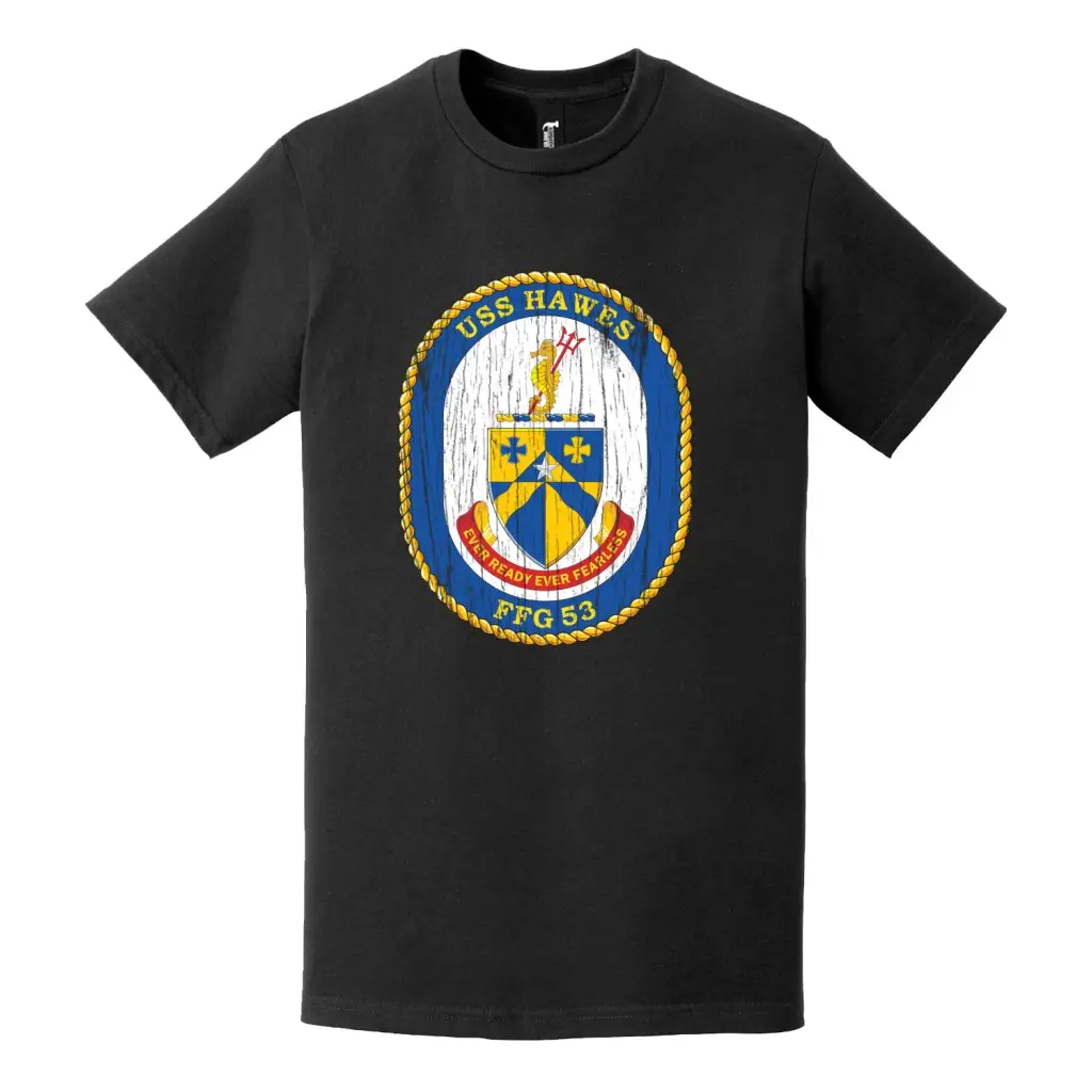 USS Hawes (FFG-53) Logo Emblem Distressed T-Shirt Tactically Acquired   