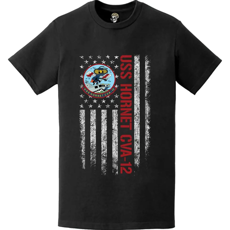 USS Hornet (CVA-12) Patriotic Ship's Crest Logo American Flag T-Shirt