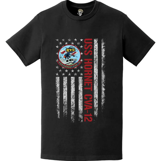 USS Hornet (CVA-12) Patriotic Ship's Crest Logo American Flag T-Shirt Tactically Acquired   