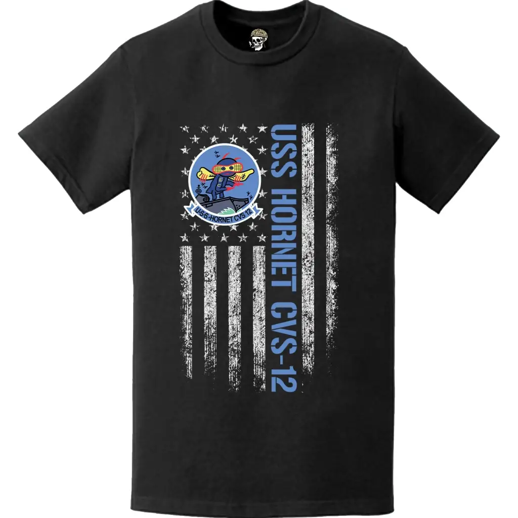 USS Hornet (CVS-12) Patriotic Ship's Crest Logo American Flag T-Shirt Tactically Acquired   