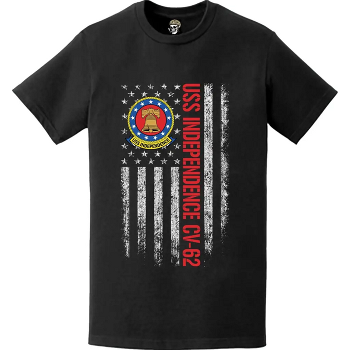 USS Independence (CV-62) Patriotic Ship's Crest Logo American Flag T-Shirt Tactically Acquired   