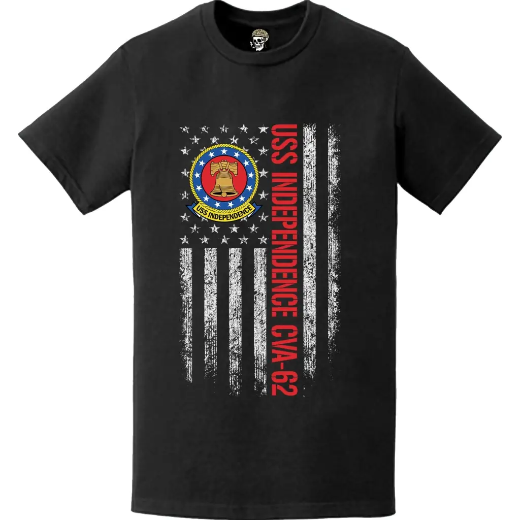 USS Independence (CVA-62) Patriotic Ship's Crest Logo American Flag T-Shirt Tactically Acquired   