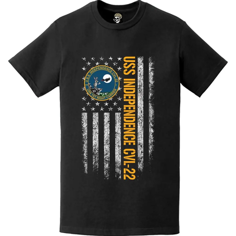 USS Independence (CVL-22) Patriotic Ship's Crest Logo American Flag T-Shirt