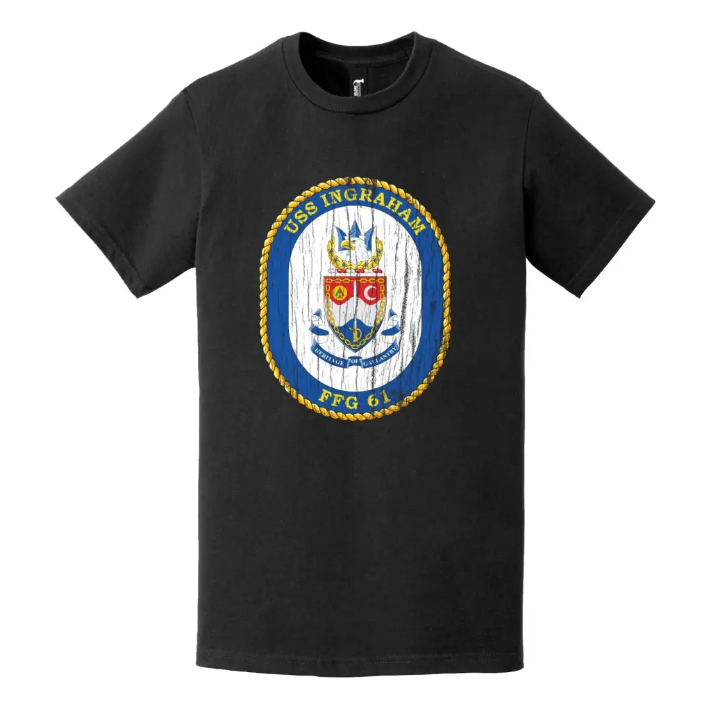 USS Ingraham (FFG-61) Logo Emblem Distressed T-Shirt Tactically Acquired   
