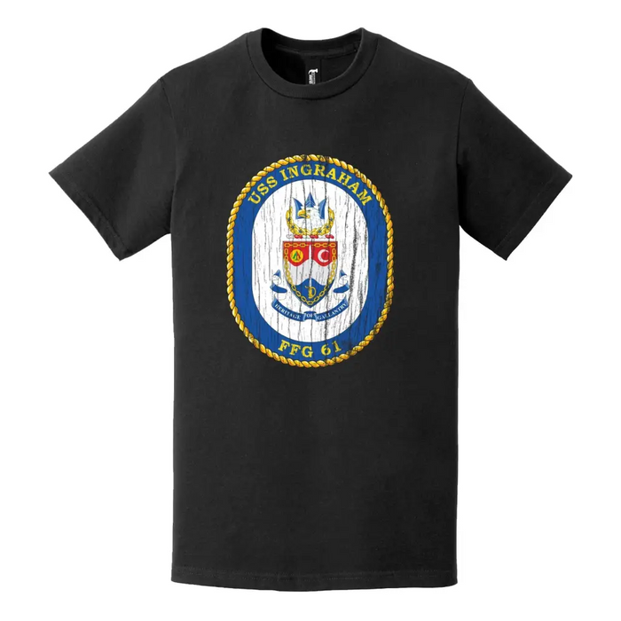 USS Ingraham (FFG-61) Logo Emblem Distressed T-Shirt Tactically Acquired   