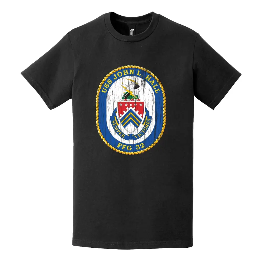 USS John A. Hall (FFG-32) Logo Emblem Distressed T-Shirt Tactically Acquired   