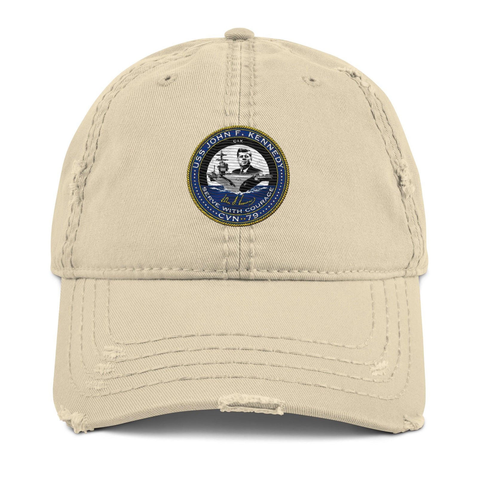 USS John F. Kennedy Jr. (CVN-79) Embroidered Distressed Dad Hat Tactically Acquired Khaki  