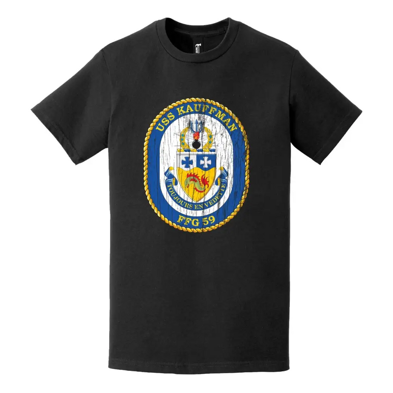 USS Kauffman (FFG-59) Logo Emblem Distressed T-Shirt