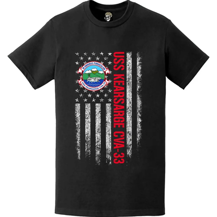 USS Kearsarge (CVA-33) Patriotic Ship's Crest Logo American Flag T-Shirt Tactically Acquired   