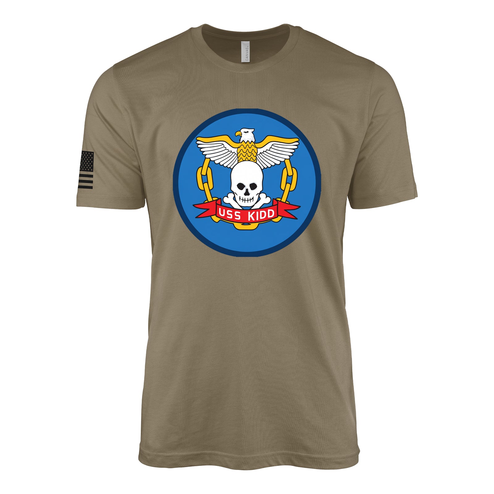 USS Kidd (DD-661) Fletcher-Class Destroyer T-Shirt - Coyote Brown