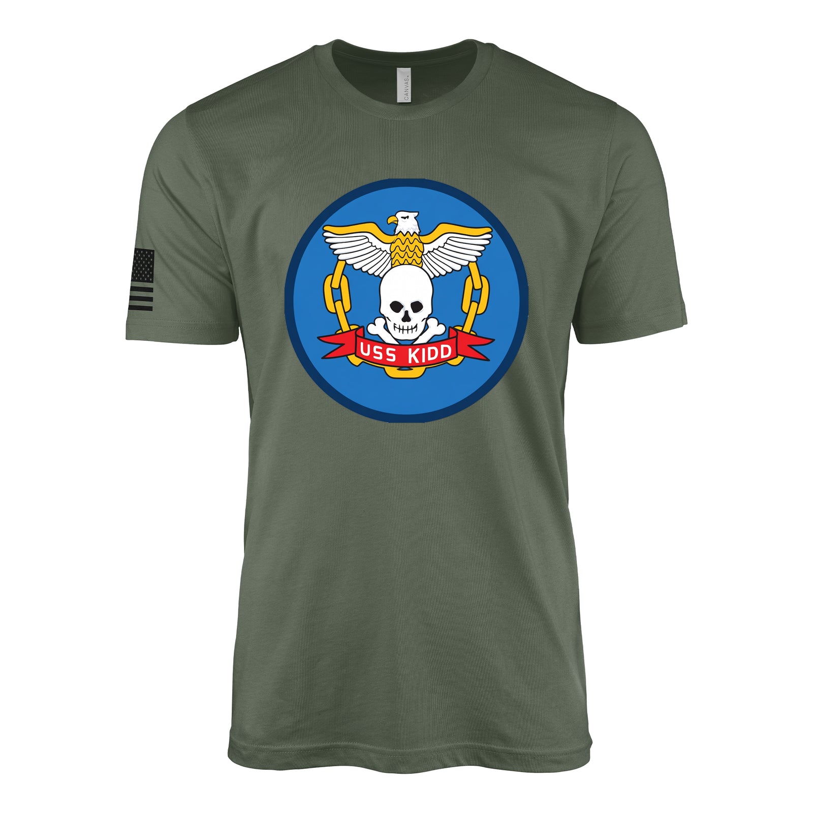 USS Kidd (DD-661) Fletcher-Class Destroyer T-Shirt - Military Green