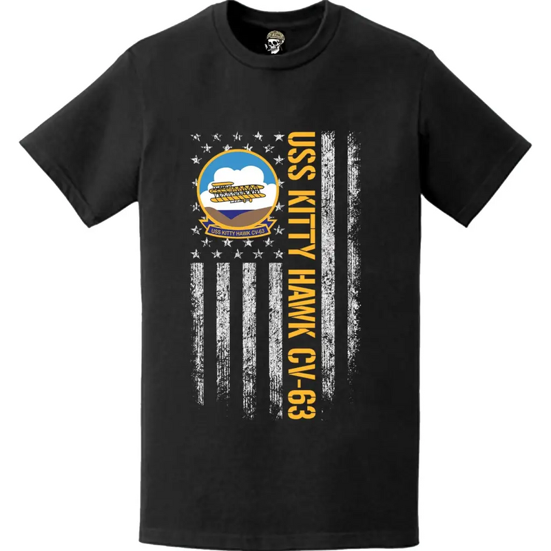 USS Kitty Hawk (CV-63) Patriotic Ship's Crest Logo American Flag T-Shirt