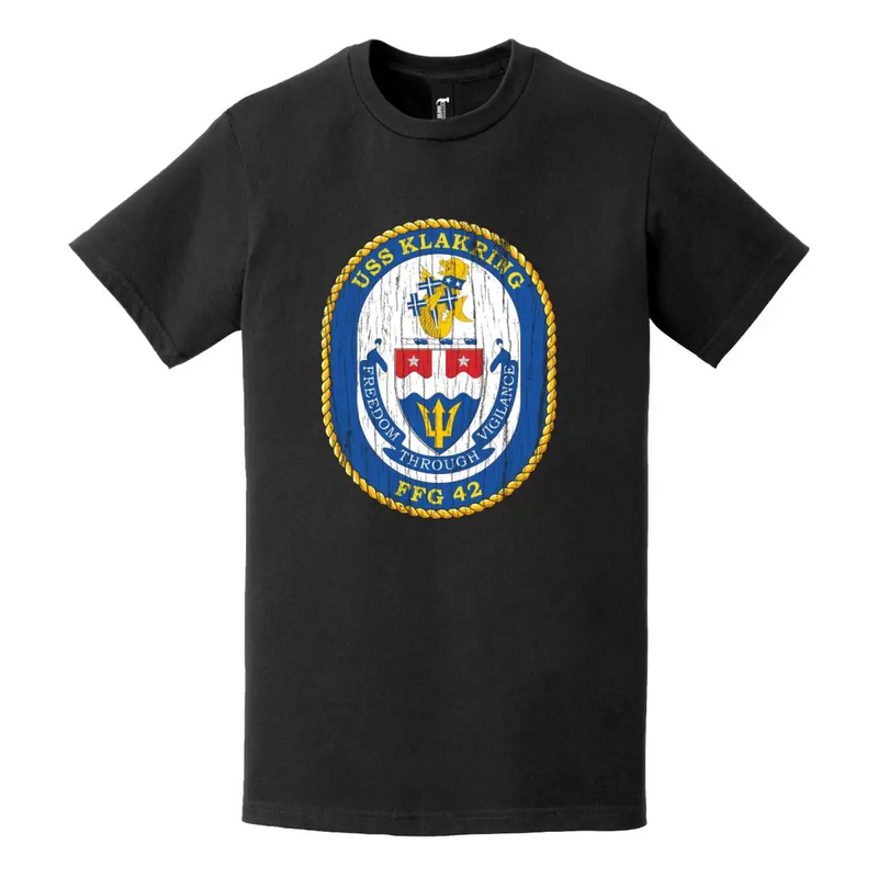 USS Klakring (FFG-42) Logo Emblem Distressed T-Shirt