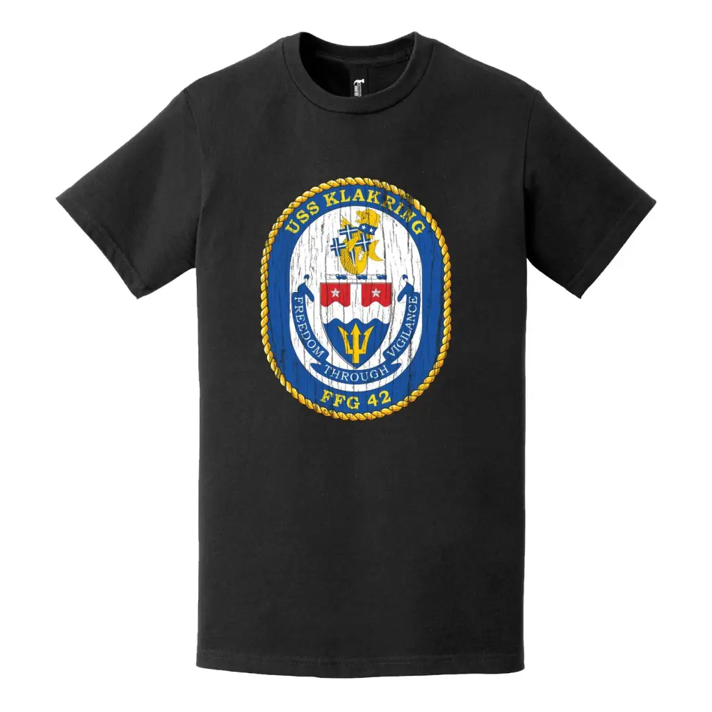USS Klakring (FFG-42) Logo Emblem Distressed T-Shirt Tactically Acquired   