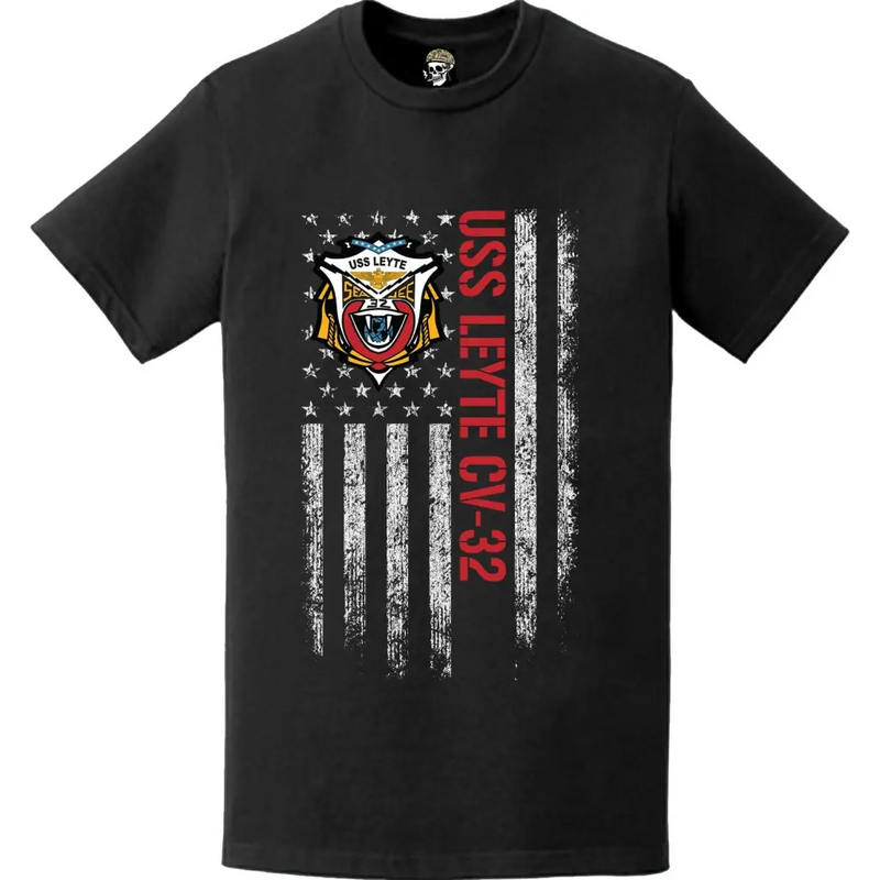 USS Leyte (CV-32) Patriotic Ship's Crest Logo American Flag T-Shirt