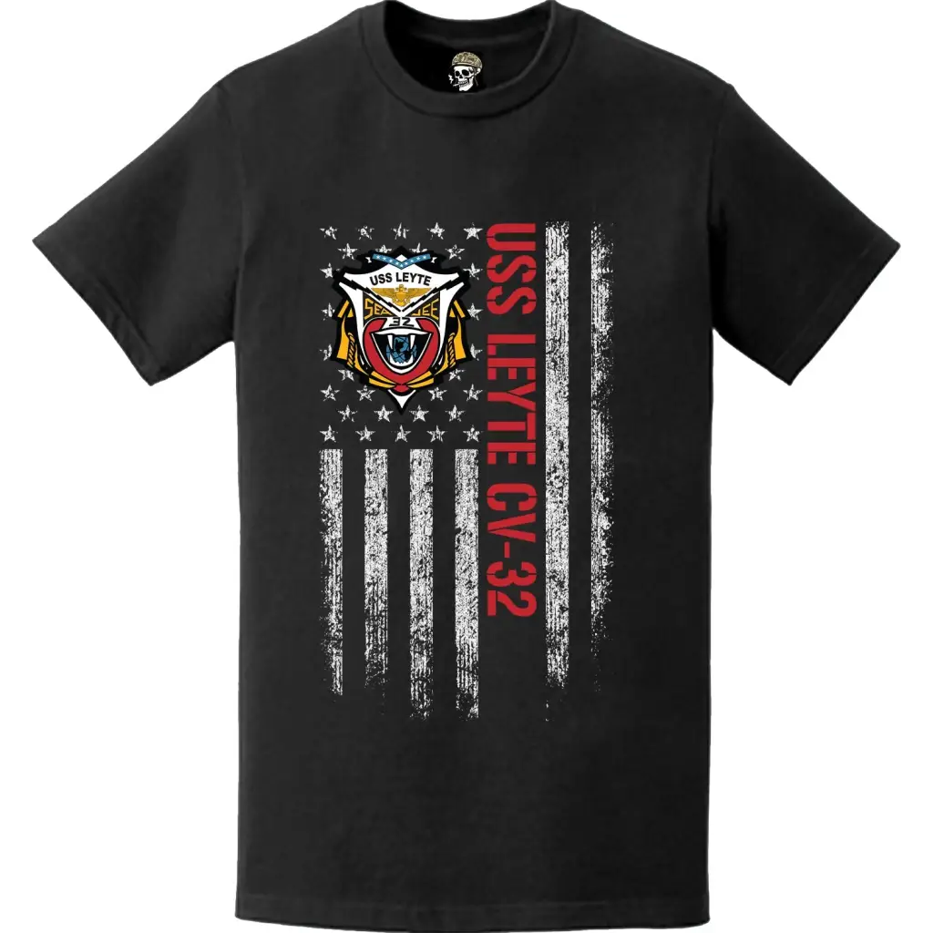 USS Leyte (CV-32) Patriotic Ship's Crest Logo American Flag T-Shirt Tactically Acquired   